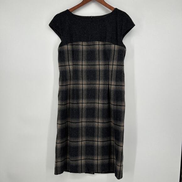 Max Mara Weekend Elicia Dress Size 12 Gray Plaid Wool Blend Boat Neck Sheath - Picture 1 of 12